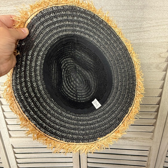 LUCKY 7 USA Women's Woven Paper Wide Brim Sunhat Black/Tan-OS - Picture 3 of 3